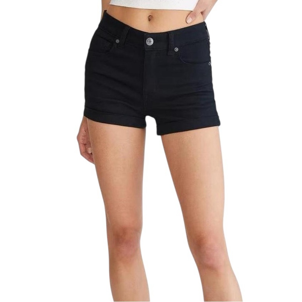 Aeropostale Solid Black High Rise Vintage 90’s Style Mom Short Denim Jean Shorts